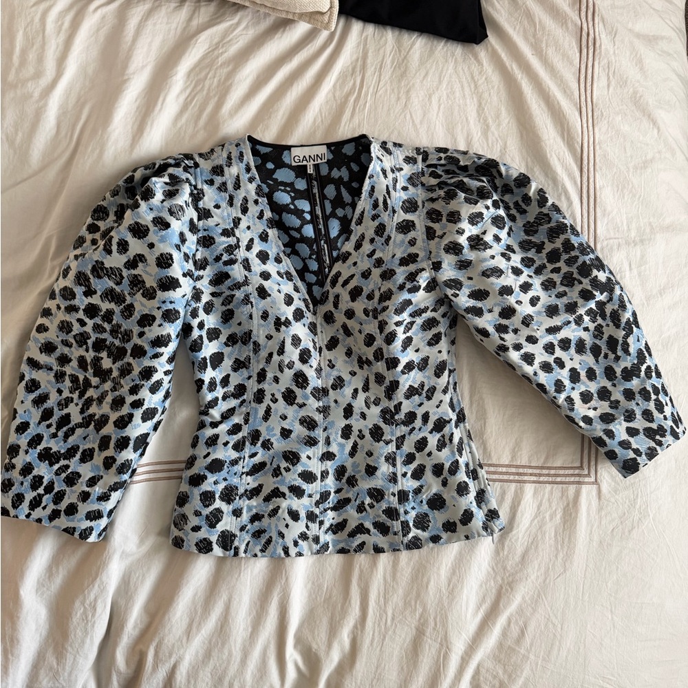 Ganni Women's Animal Print Blouse - Black and Blue